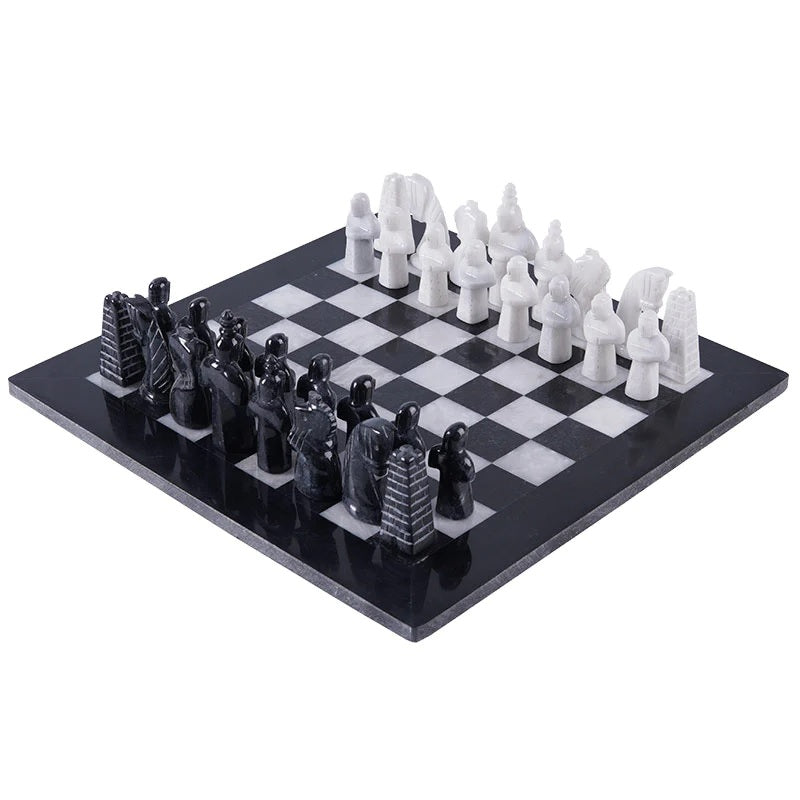 Grandeur Handmade Marble Chess Set in Premium Case - Black & White