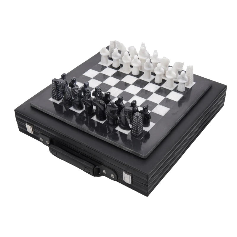 Grandeur Handmade Marble Chess Set in Premium Case - Black & White