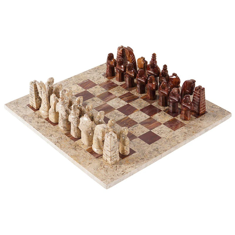 Grandeur Handmade Marble Chess Set in Premium Case - Coral & Red