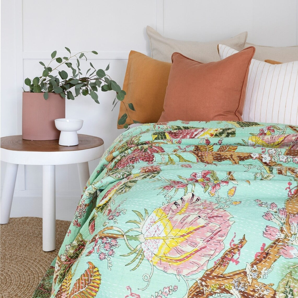 Green Lotus Miracle in Cotton Bedspread