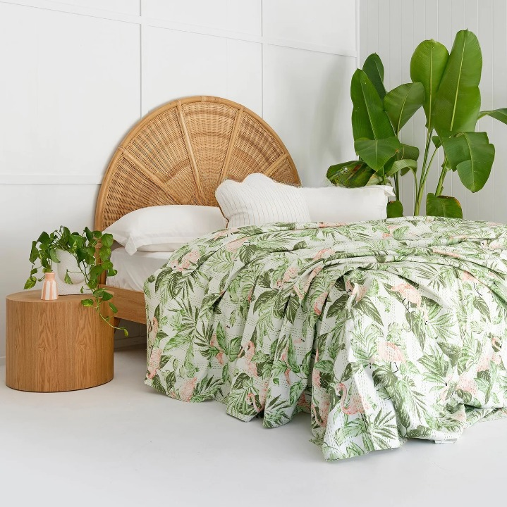 Green Tropical Leaves Inspired Cotton Bedspread