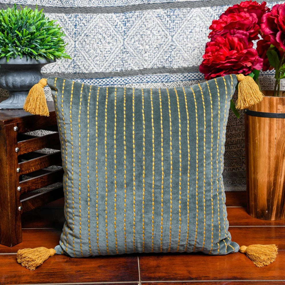 Grey Embroidery Striped Hand Tufted Cushion Cover 50 x 50cms