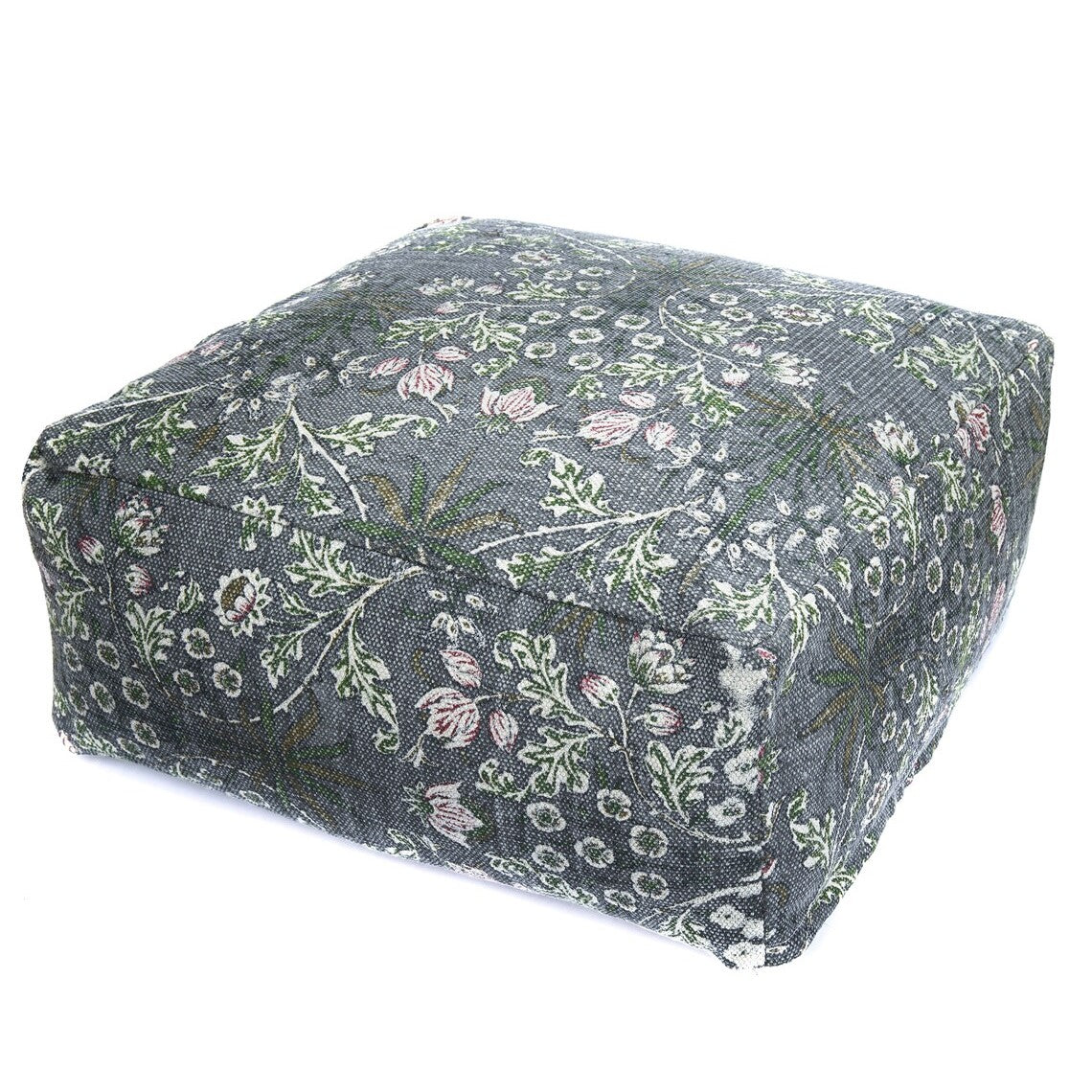 Grey Floral Artistic Ottoman Cover