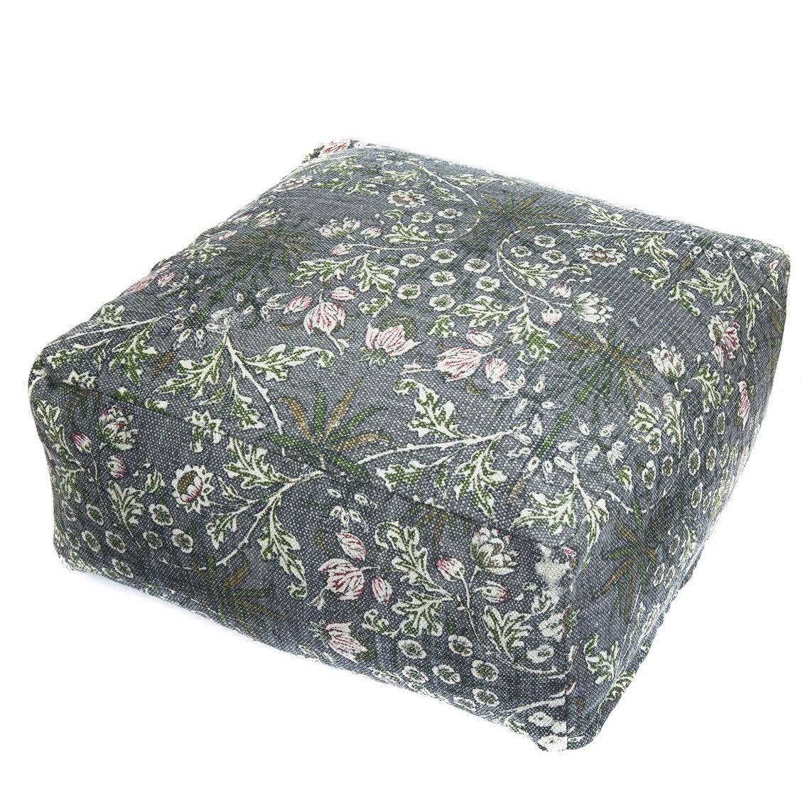 Grey Floral Artistic Ottoman Cover