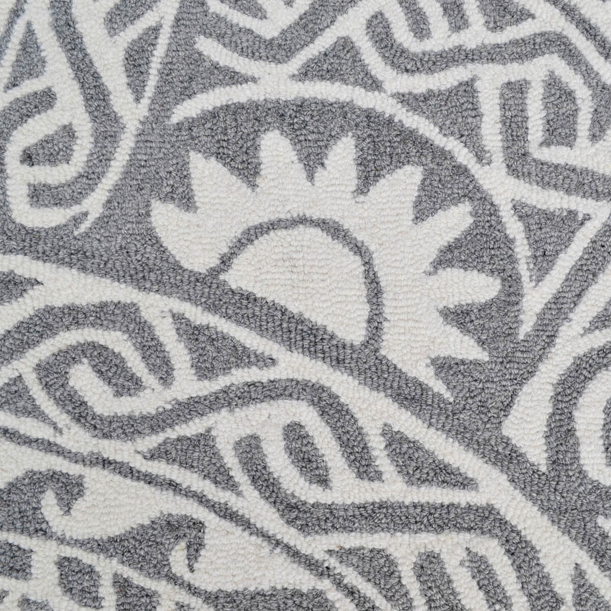 Grey Patch Pattern Handmade Woolen Rug - Round