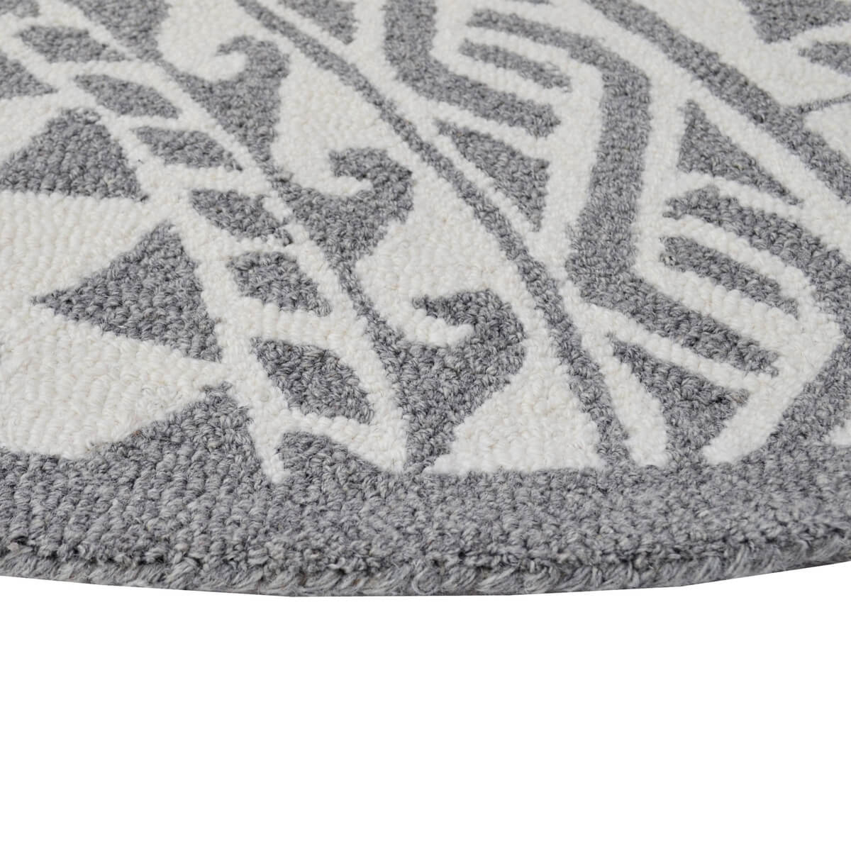 Grey Patch Pattern Handmade Woolen Rug - Round