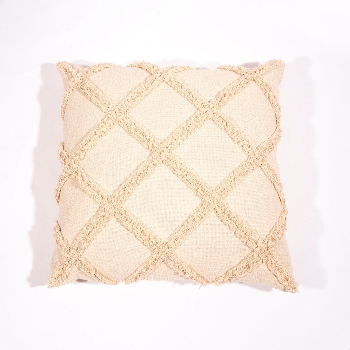 Grid Pattern Shaggy Cotton Cushion Cover 50 x 50cms