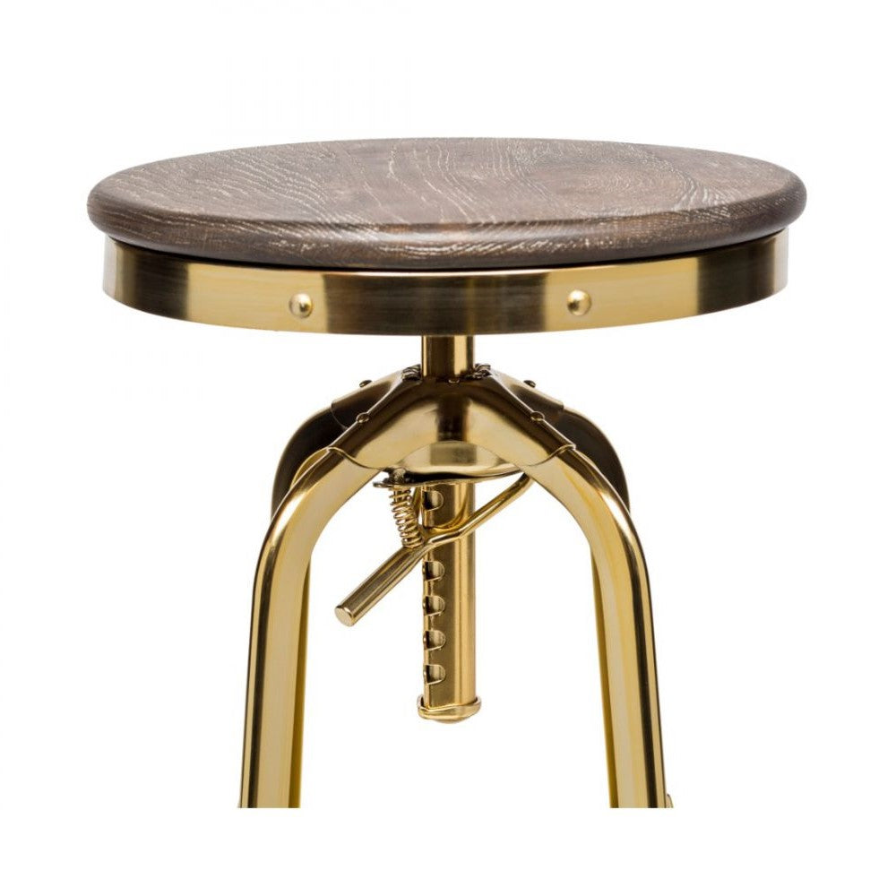 Hamptons Oak Wood Top Swivel Height Adjustable Bar Stool - Gold