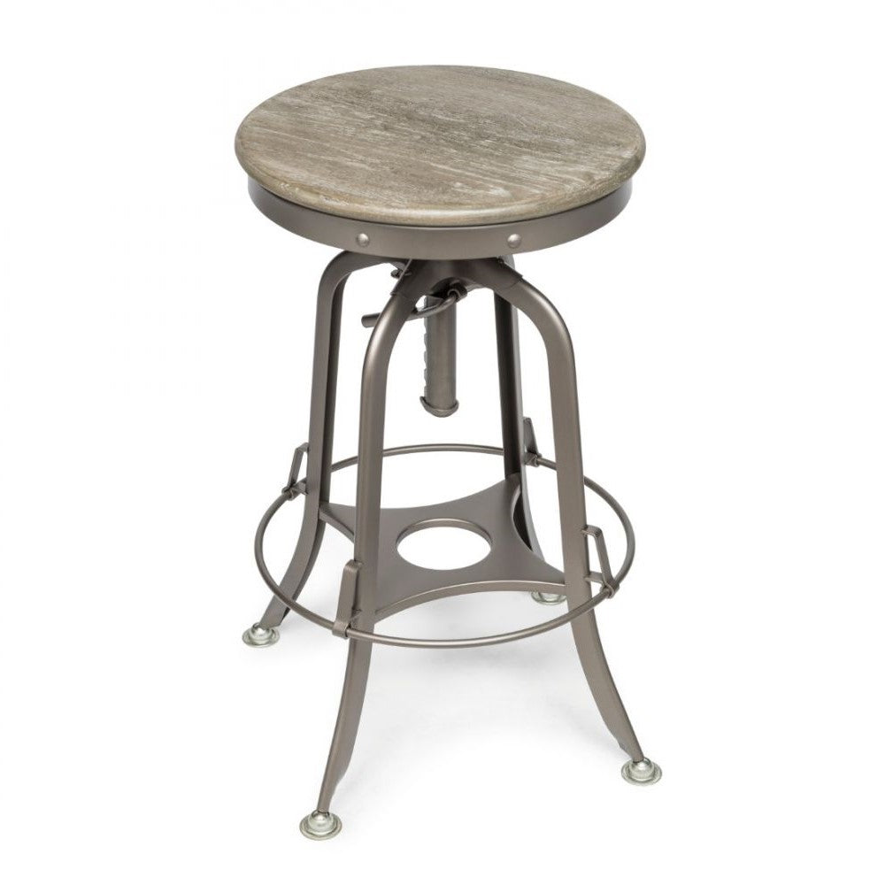 Hamptons Oak Wood Top Swivel Height Adjustable Bar Stool - Grey