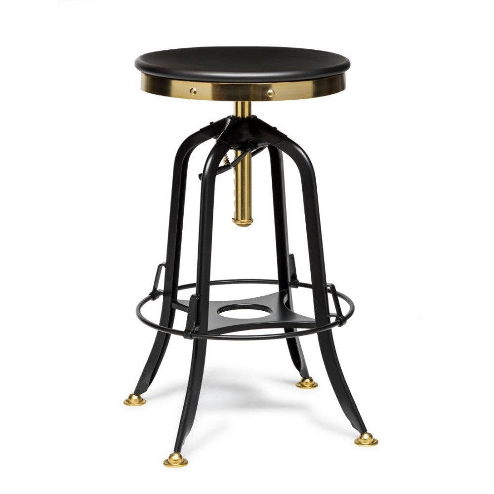 Hamptons Style Wood Top Swivel Height Adjustable Bar Stool - Gold / Black