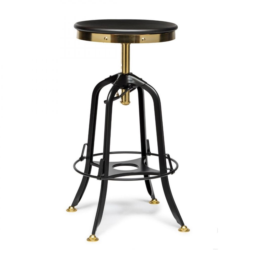 Hamptons Style Wood Top Swivel Height Adjustable Bar Stool - Gold / Black