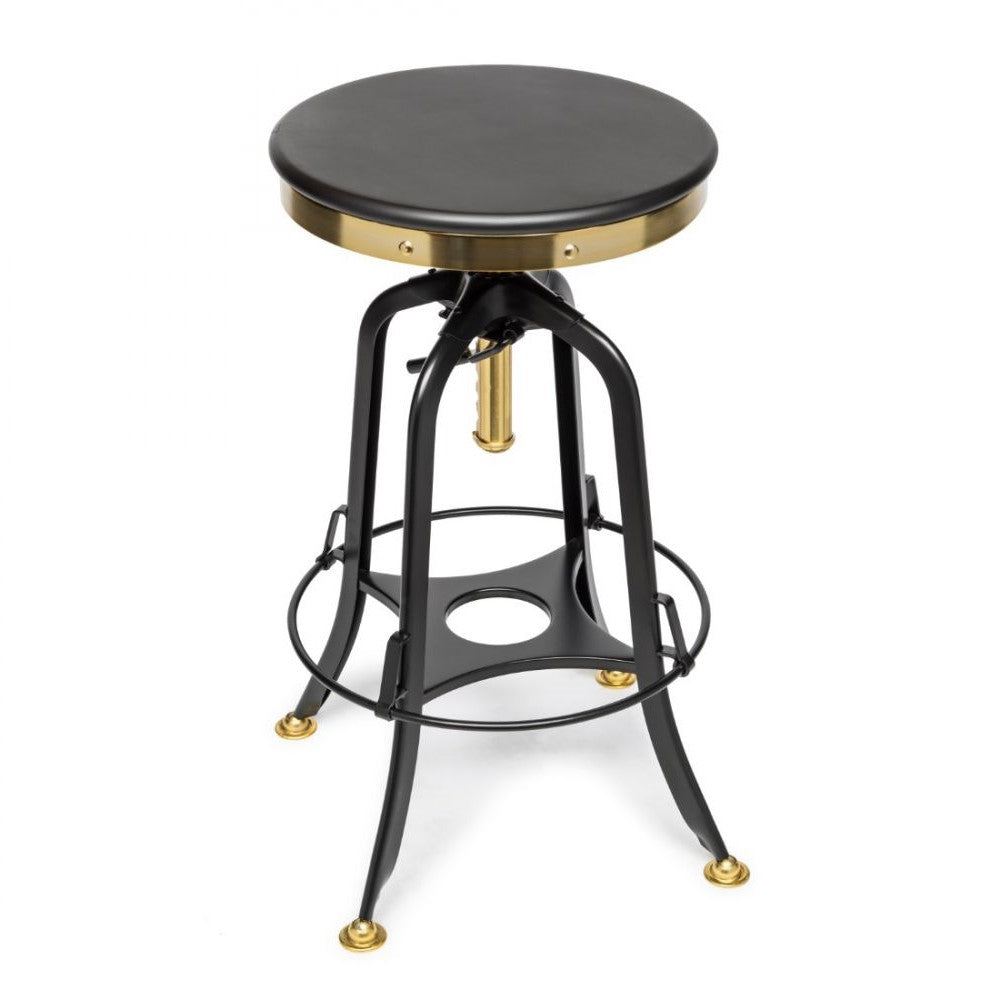 Hamptons Style Wood Top Swivel Height Adjustable Bar Stool - Gold / Black