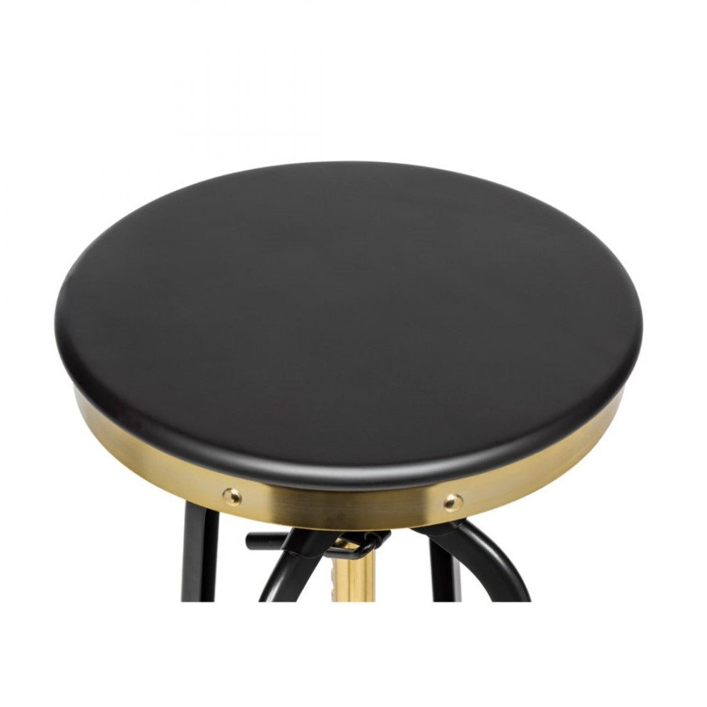 Hamptons Style Wood Top Swivel Height Adjustable Bar Stool - Gold / Black