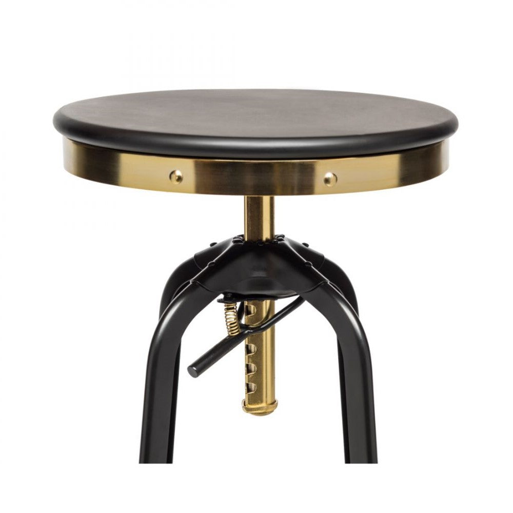 Hamptons Style Wood Top Swivel Height Adjustable Bar Stool - Gold / Black