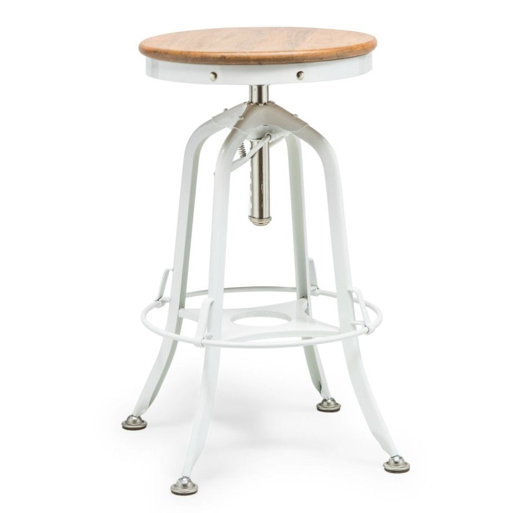 Hamptons Style Wood Top Swivel Height Adjustable Bar Stool - White