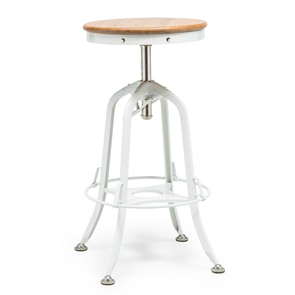 Hamptons Style Wood Top Swivel Height Adjustable Bar Stool - White