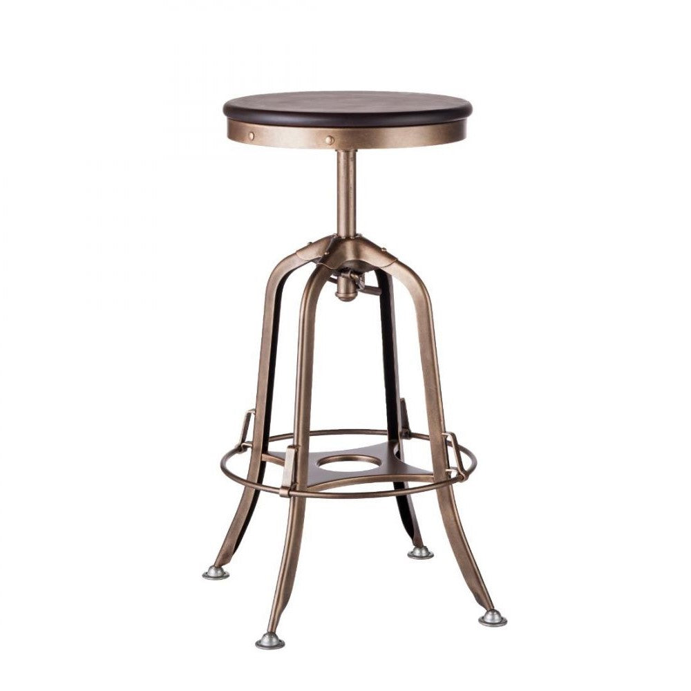 Hamptons Wood Top Swivel Height Adjustable Bar Stool - French Brass