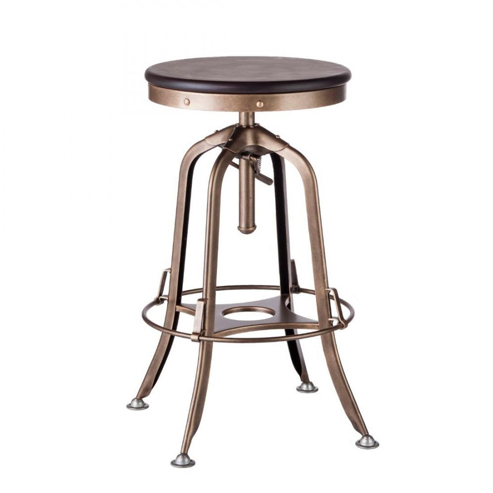 Hamptons Wood Top Swivel Height Adjustable Bar Stool - French Brass