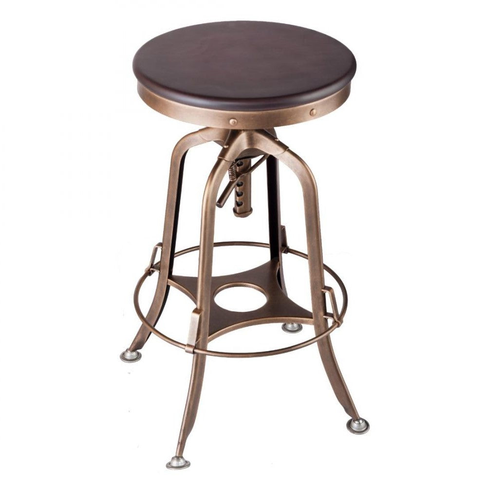 Hamptons Wood Top Swivel Height Adjustable Bar Stool - French Brass