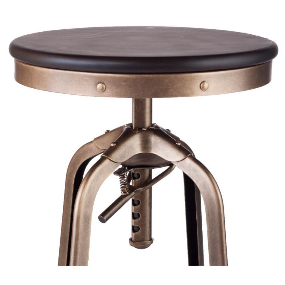 Hamptons Wood Top Swivel Height Adjustable Bar Stool - French Brass