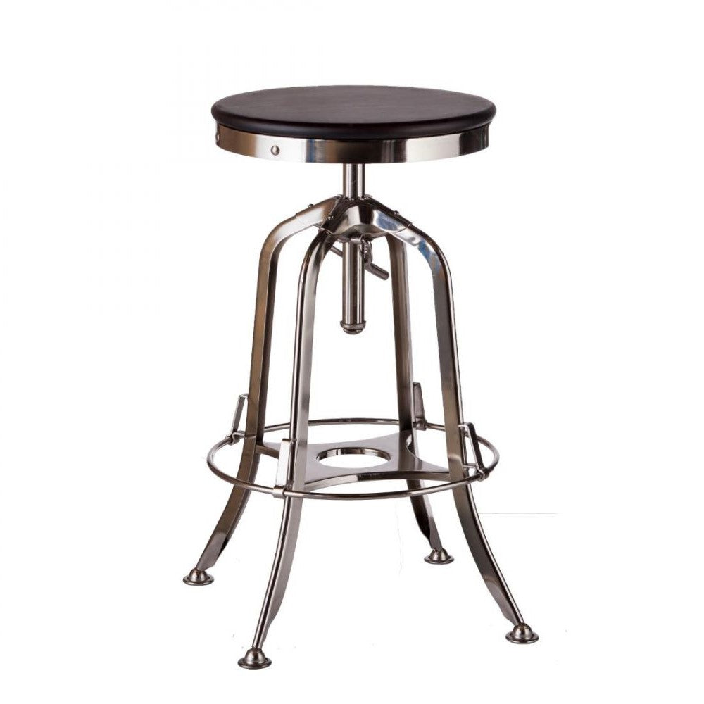 Hamptons Wood Top Swivel Height Adjustable Bar Stool - Nickel / Black