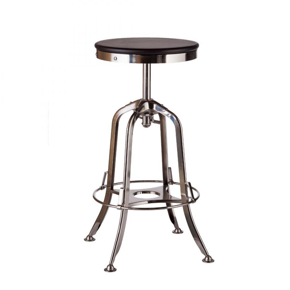 Hamptons Wood Top Swivel Height Adjustable Bar Stool - Nickel / Black