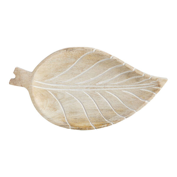 Hand-Carved Mango Wood Leaf-Shape Tray - 30cms