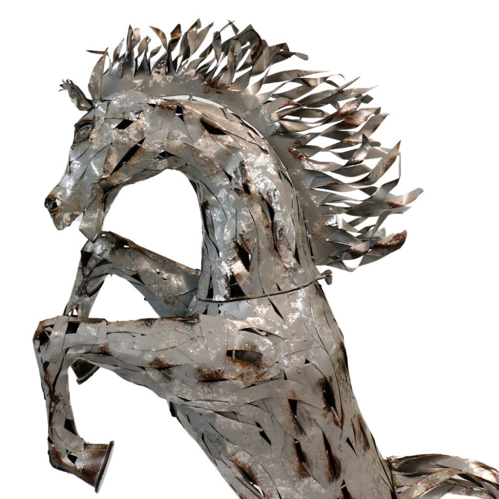 Hand Crafted Modern Silver Horse Sculpture