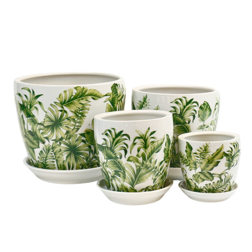 Hand Painted Tropics Ceramic Planters - Set of 4