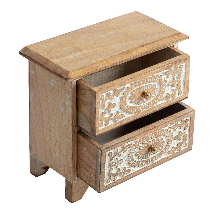 Handcrafted 2-Drawer Mango Wood Trinket Box