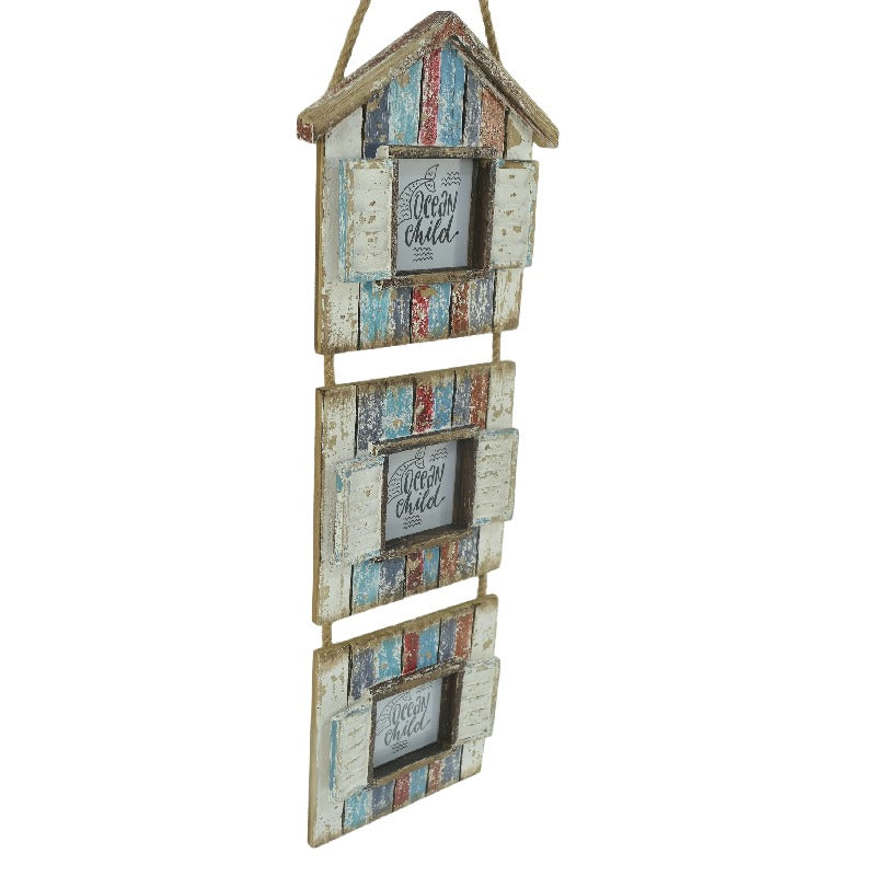 Handcrafted 3-Photo Beach Houses Hanging Frame