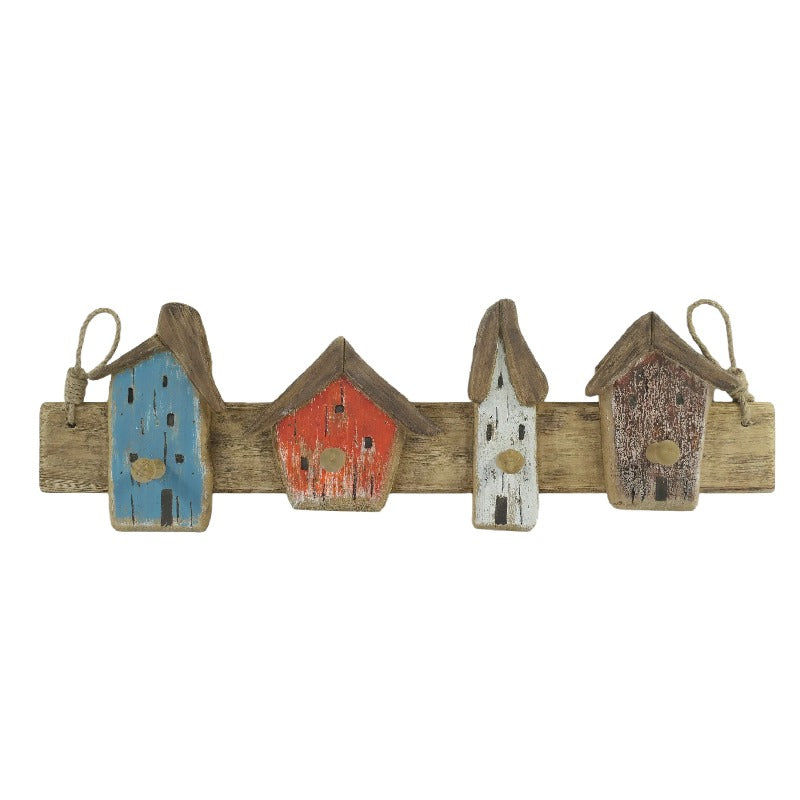 Handcrafted Beach Houses 4-Hook Wall Hanging - 65x8x20cms