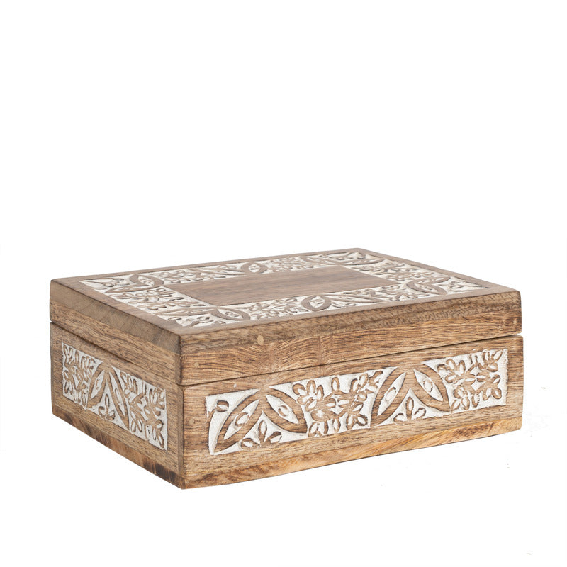 Handcrafted Mango Wood Carved Rectangular Box