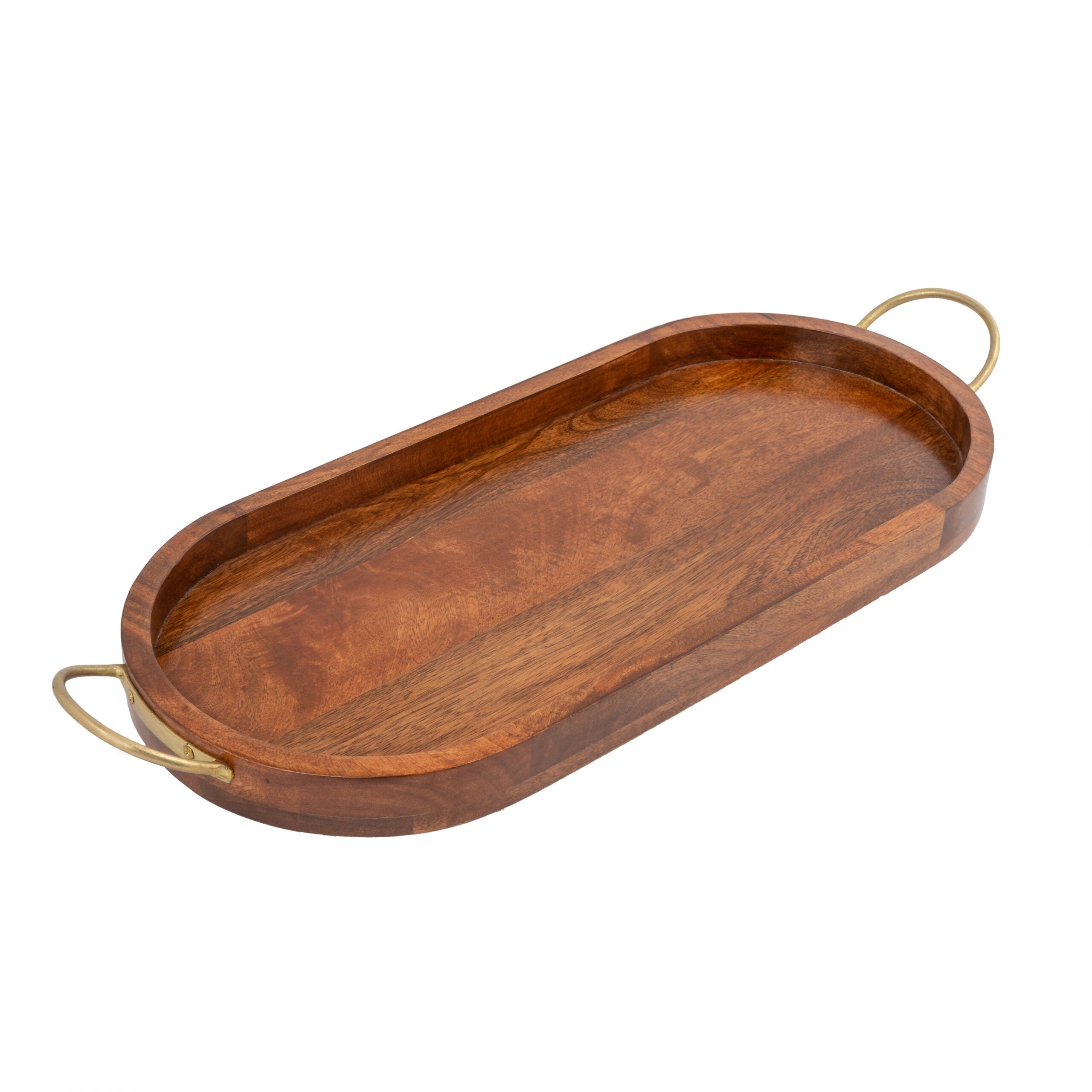 Handcrafted Mango Wood Oval Tray with Handles - 63×25.5x7cms