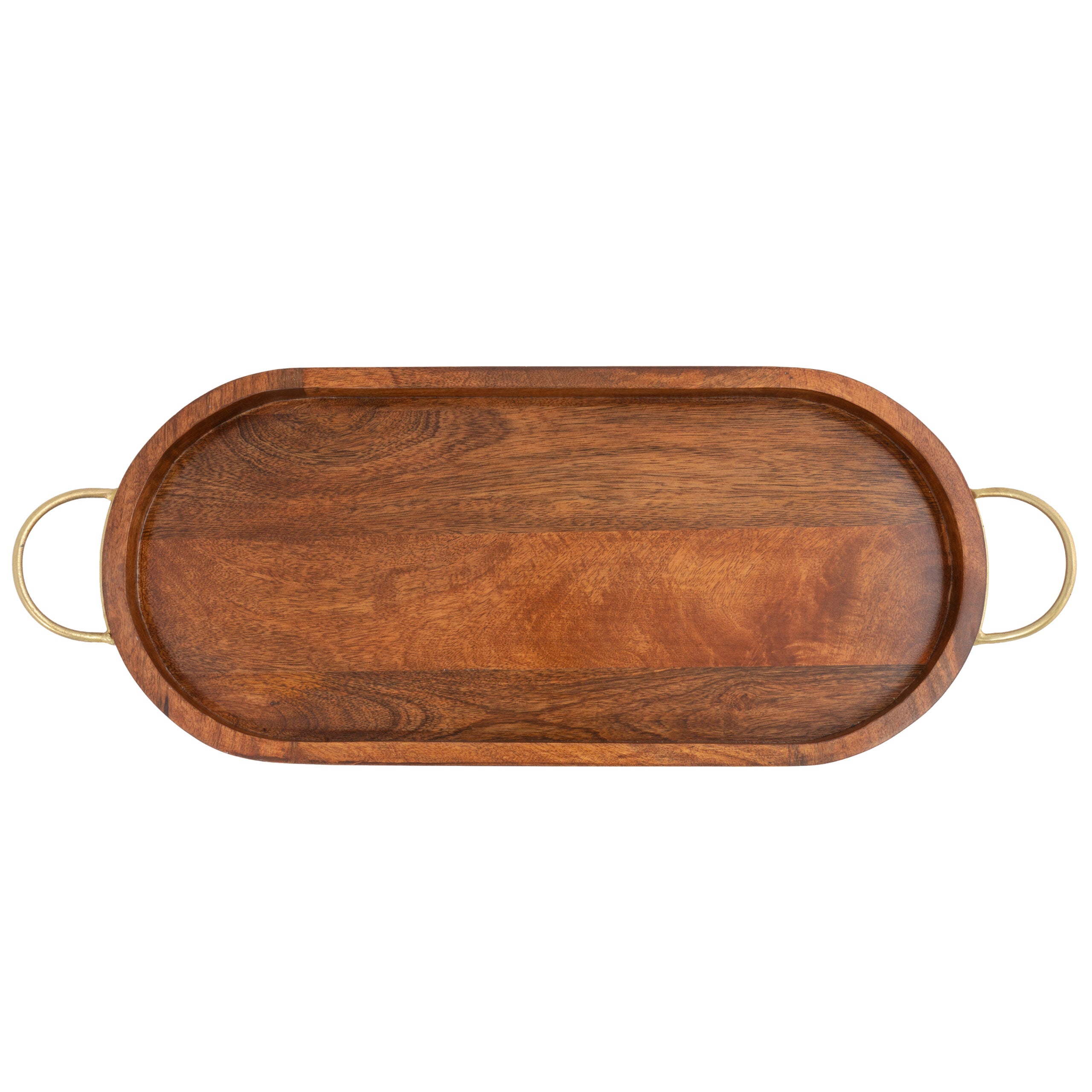 Handcrafted Mango Wood Oval Tray with Handles - 63×25.5x7cms