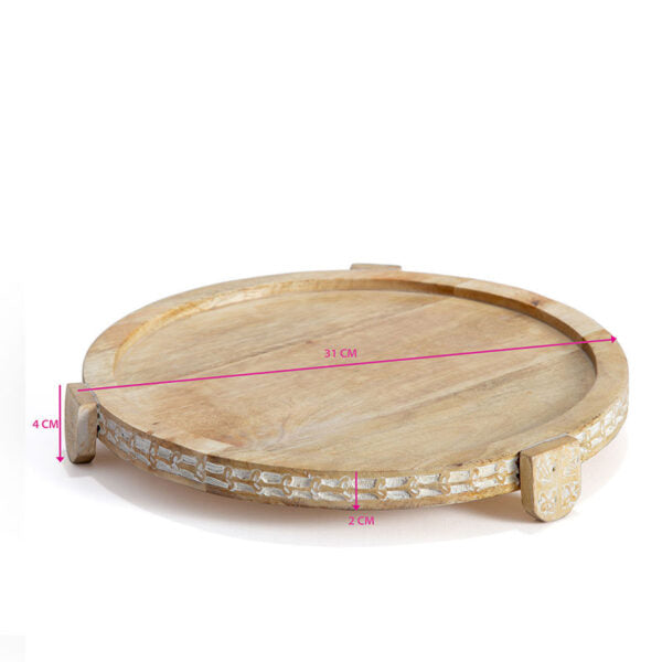 Handcrafted Mango Wood Round Footed Cake Stand - 30×3.5cms