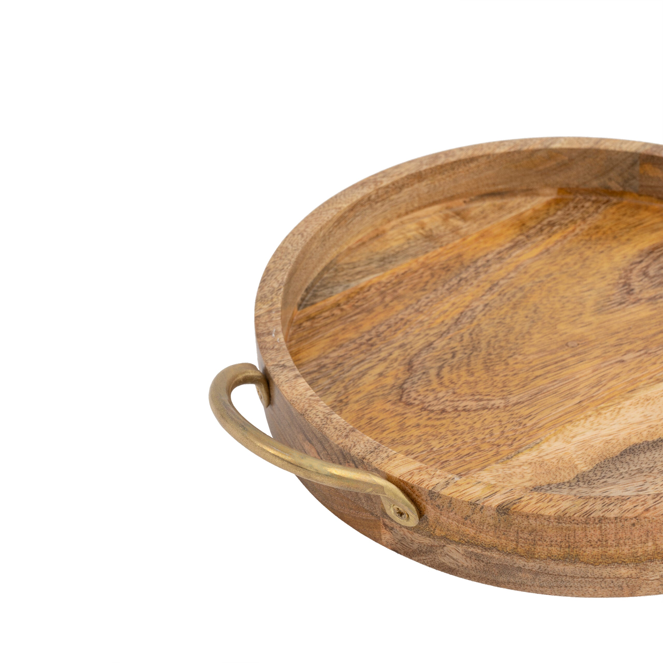 Handcrafted Mango Wood Round Tray with Handles -34x27x6cms