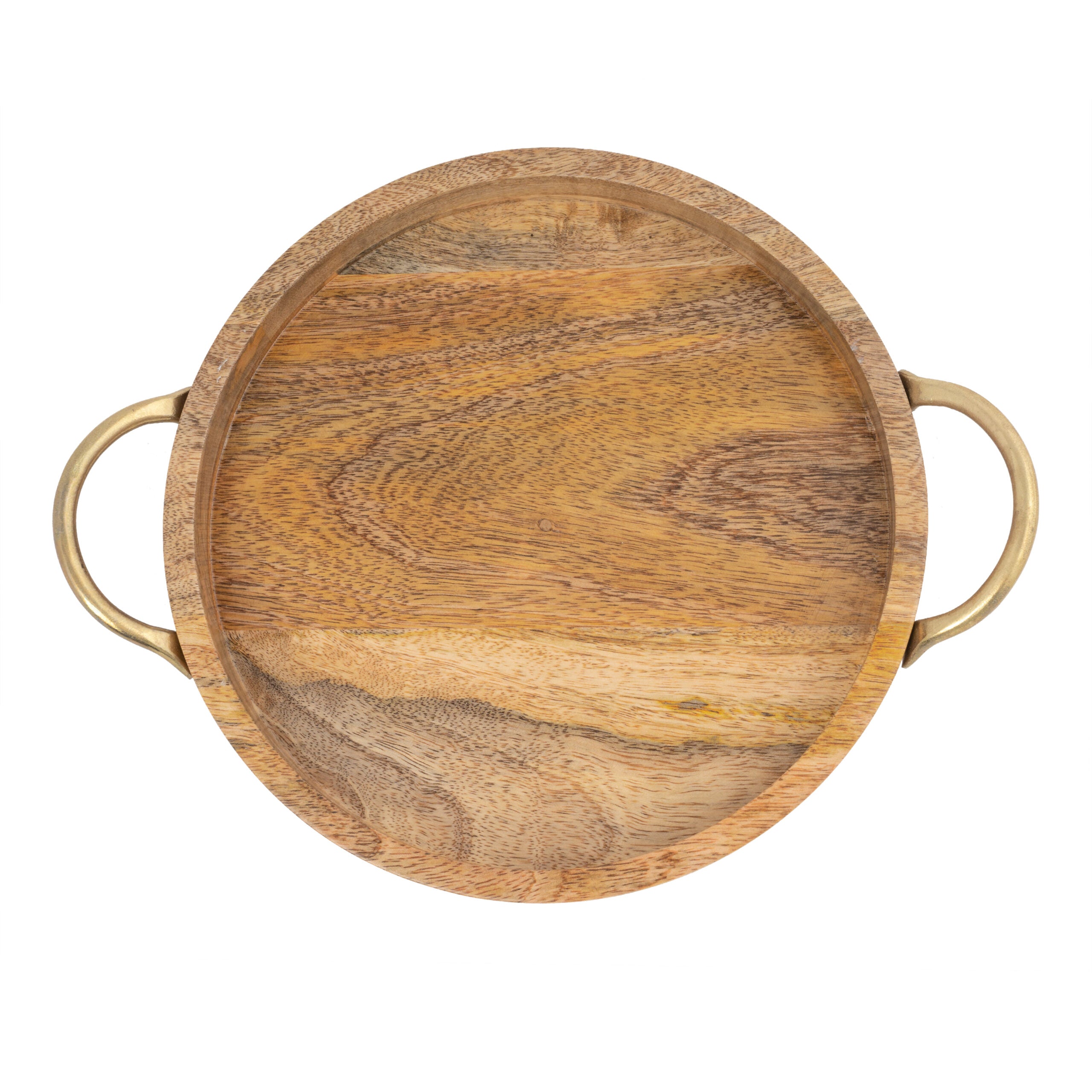 Handcrafted Mango Wood Round Tray with Handles -34x27x6cms