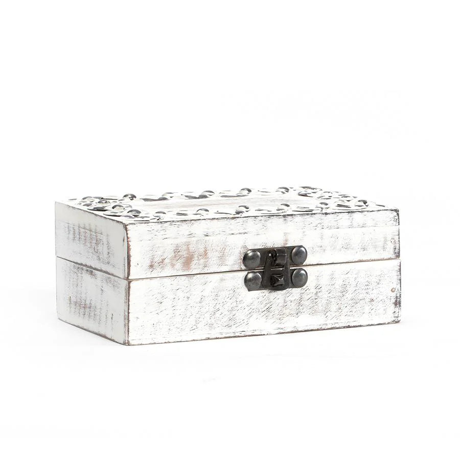 Handcrafted Mango Wood Whitewash Trinket Box with Clasp