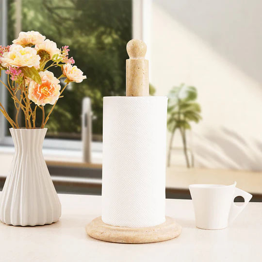 Handcrafted Marble Paper Towel Holder - Beige