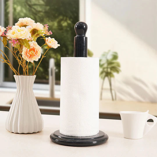 Handcrafted Marble Paper Towel Holder - Black