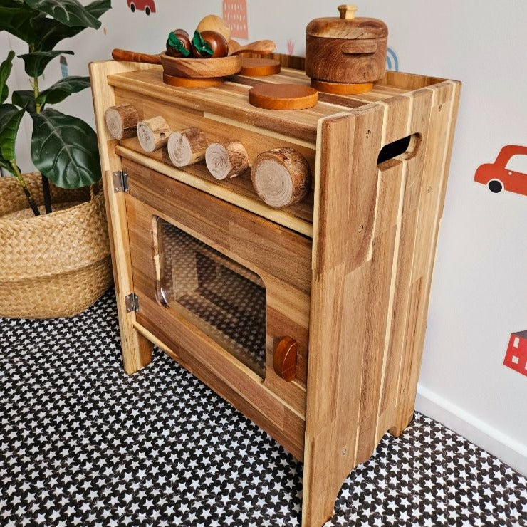 Handcrafted Natural Wooden Stove Playset