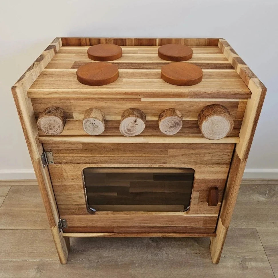 Handcrafted Natural Wooden Stove Playset