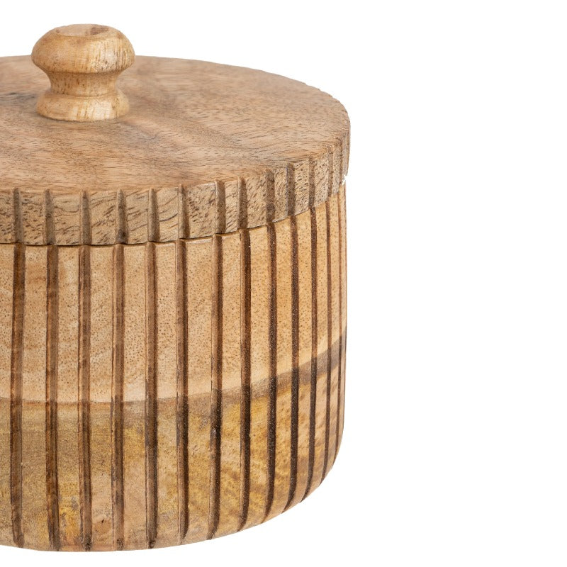 Handcrafted Round Box with Linear Carving - 15x15x15cms