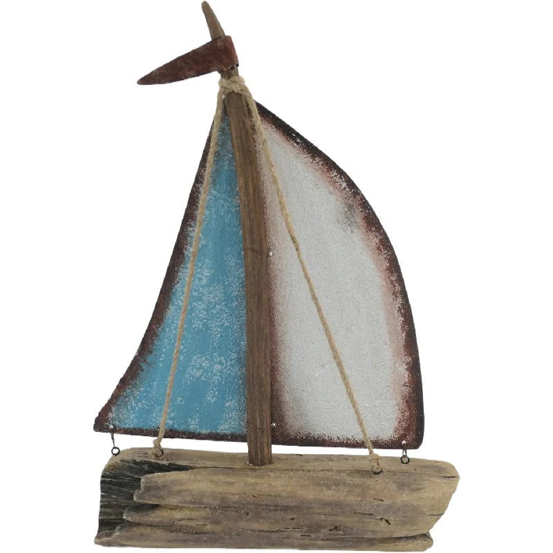 Handcrafted Sailboat with Blue & Whitewash - 26×6.5x35cms