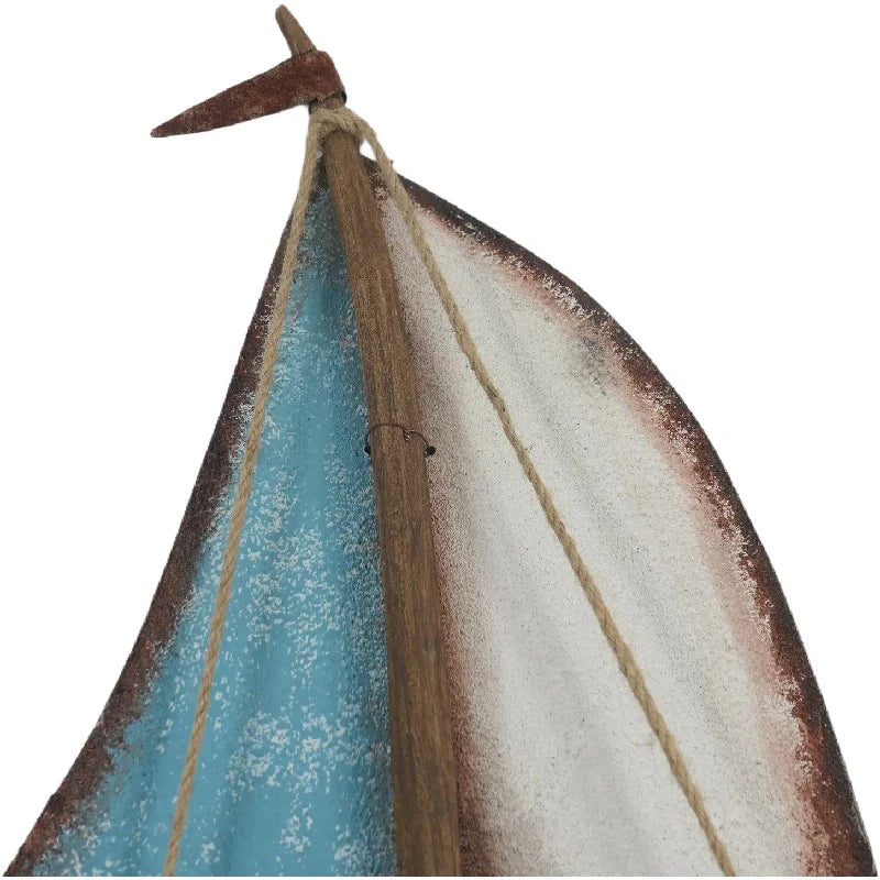 Handcrafted Sailboat with Blue & Whitewash - 26×6.5x35cms