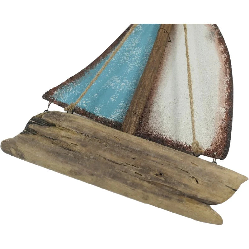 Handcrafted Sailboat with Blue & Whitewash - 26×6.5x35cms