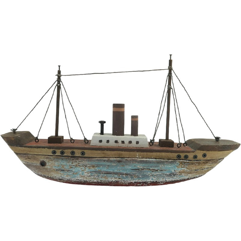 Handcrafted Ship with Red & Blue Wash - 37x7x20.5cms