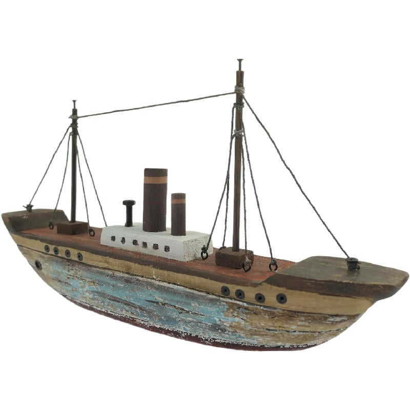 Handcrafted Ship with Red & Blue Wash - 37x7x20.5cms