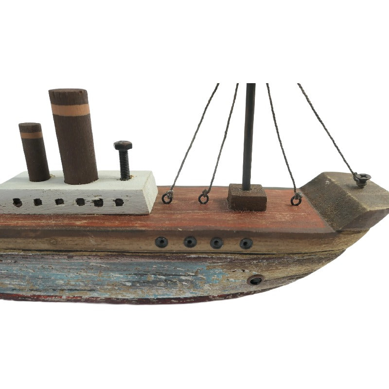 Handcrafted Ship with Red & Blue Wash - 37x7x20.5cms